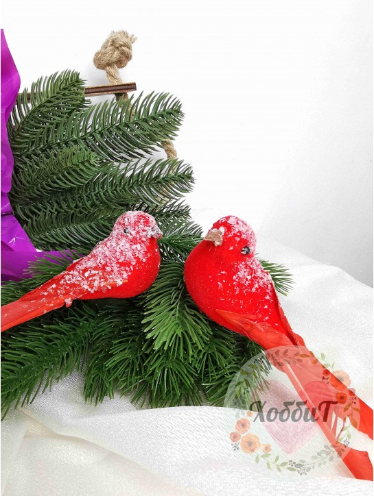 Птички декоративные с зажимом 12*3,5*5см. (красный) №4, 1 штука